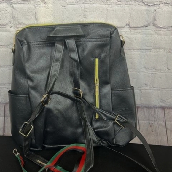 Stylish Faux PU Leather Backpack in Black Approx H12"× W12" NEW - Picture 2 of 5